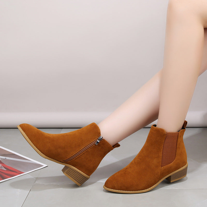 Women's Suede Ankle Boots – Pointed Toe Block Heel