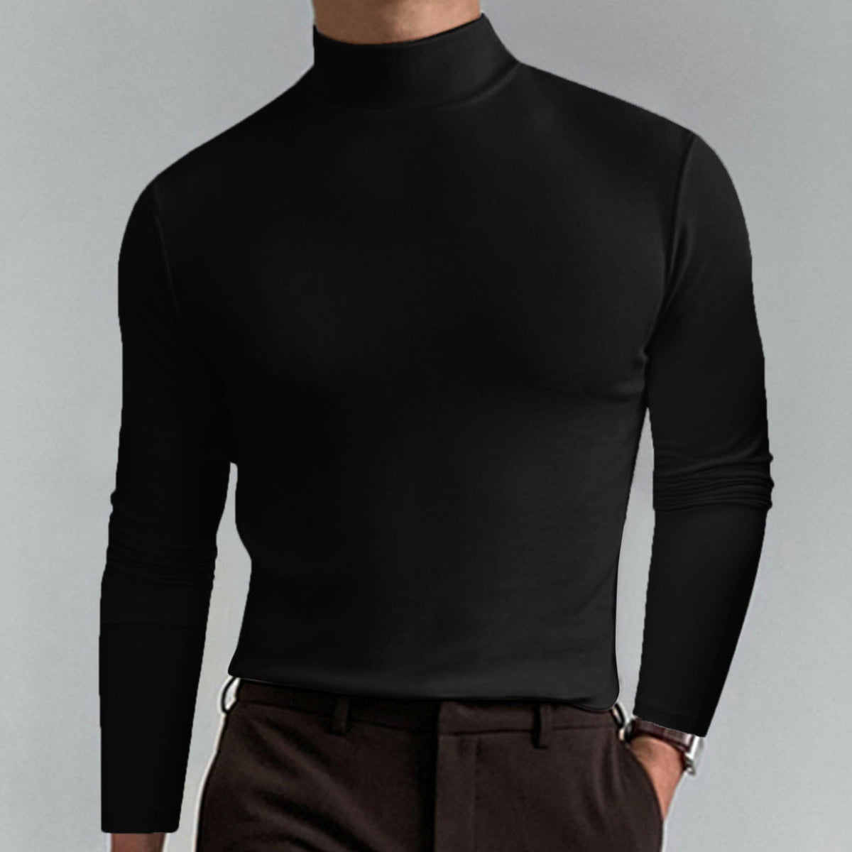 Men's High Neck Long Sleeve T-Shirt – Clean Regular Fit