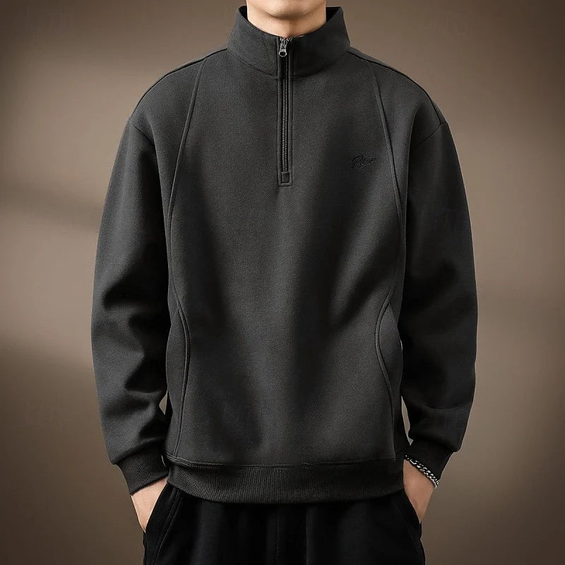 Men's Half-Zip Cotton Sweatshirt – Lined Relaxed Fit