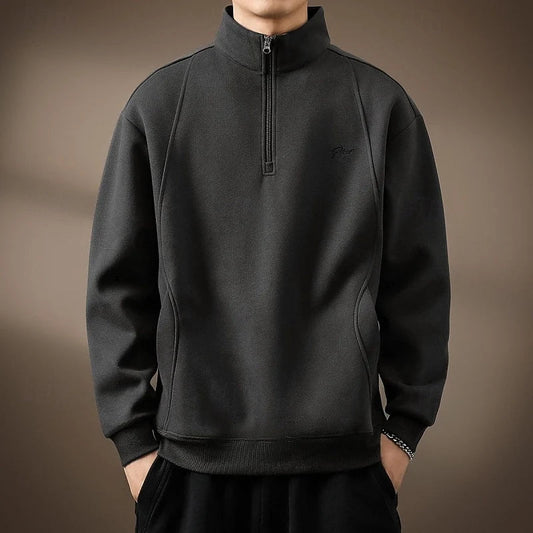 Men's Half-Zip Cotton Sweatshirt – Lined Relaxed Fit