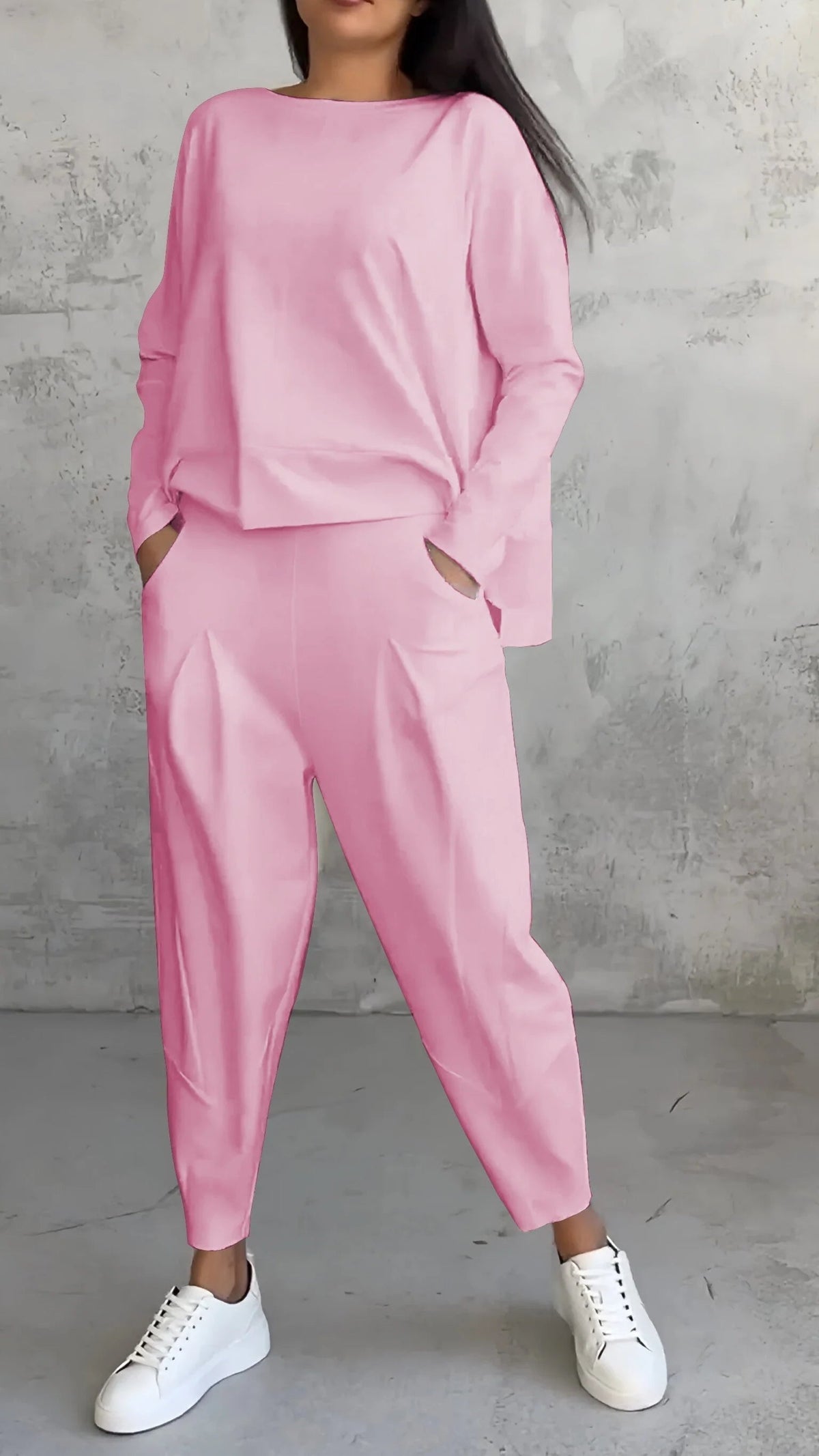 Women's Two-Piece Set – Crew Neck Top & Tapered Pants