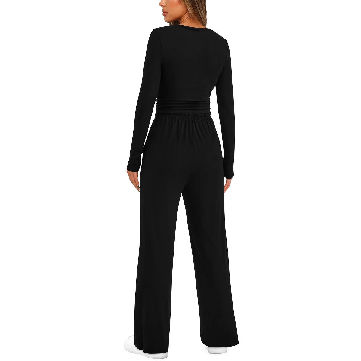 Women's Two-Piece Set – Wide-Leg Pants & Long-Sleeve Top