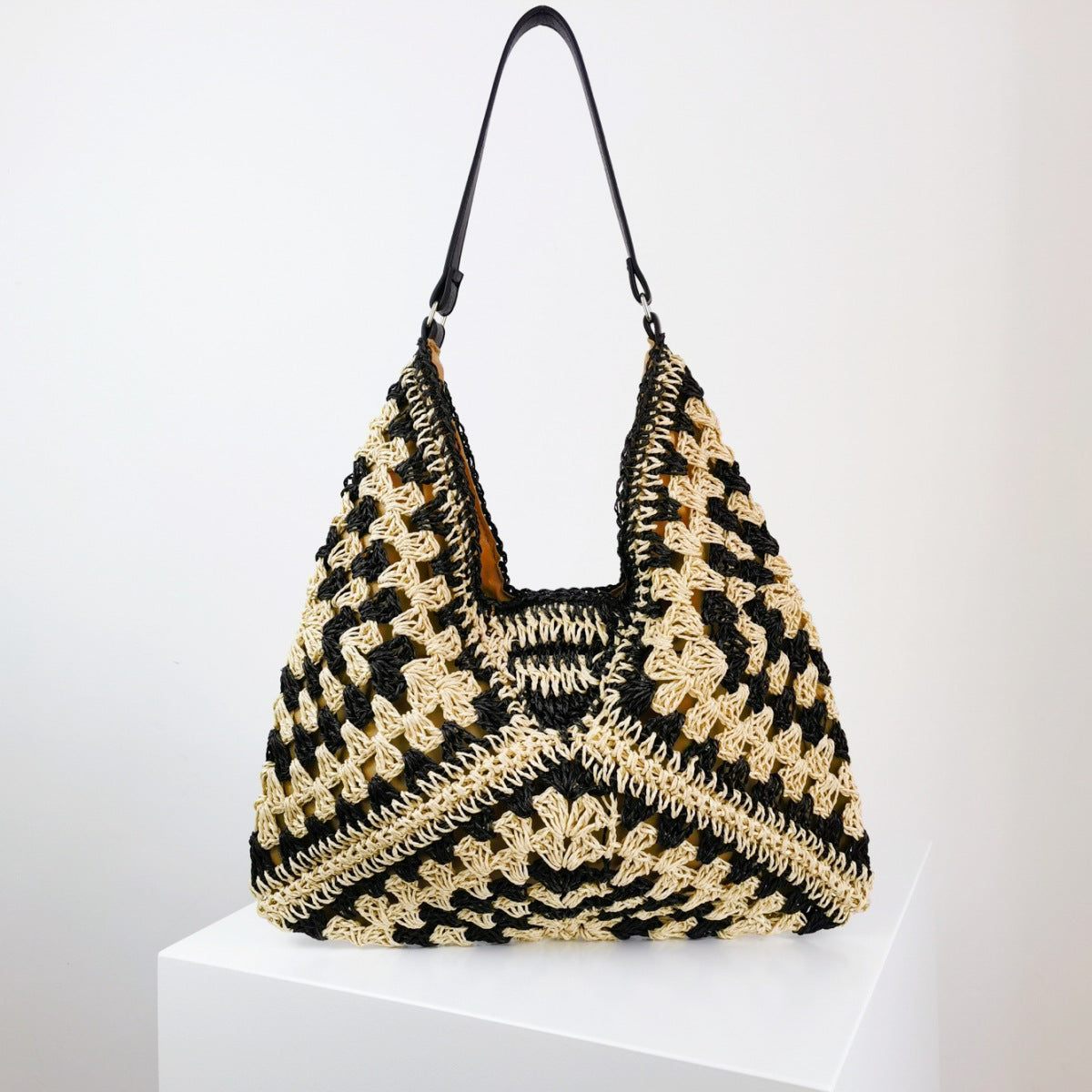 Women's Woven Shoulder Bag – Open-Weave Contrast Braid