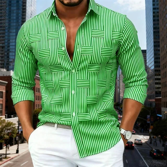 Men's Striped Shirt – Relaxed Stretch Long Sleeve