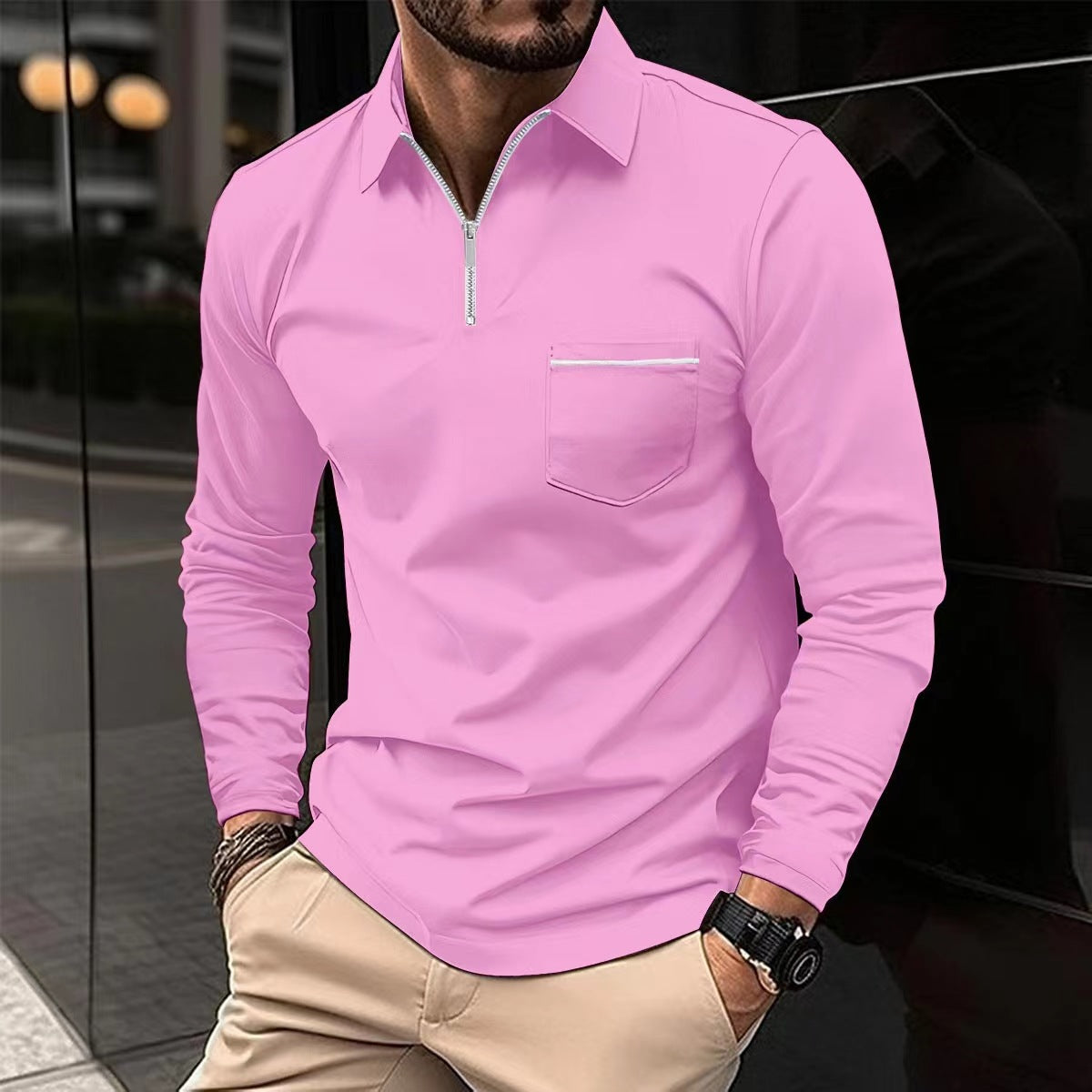 Men's Half-Zip Polo Shirt – Zip Pocket Detail