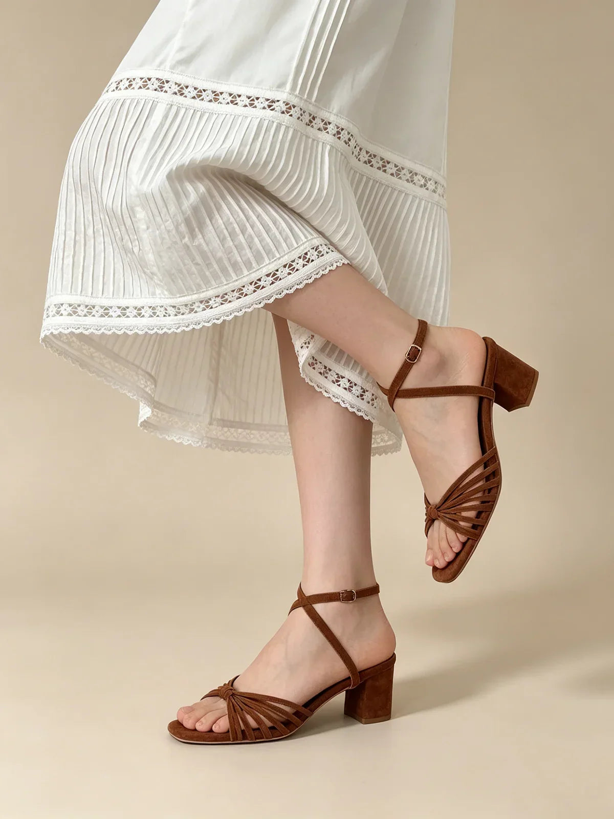 Women's Strappy Block-Heel Sandal – Matte Crossover Straps