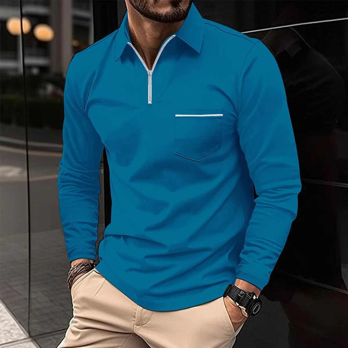 Men's Half-Zip Polo Shirt – Zip Pocket Detail
