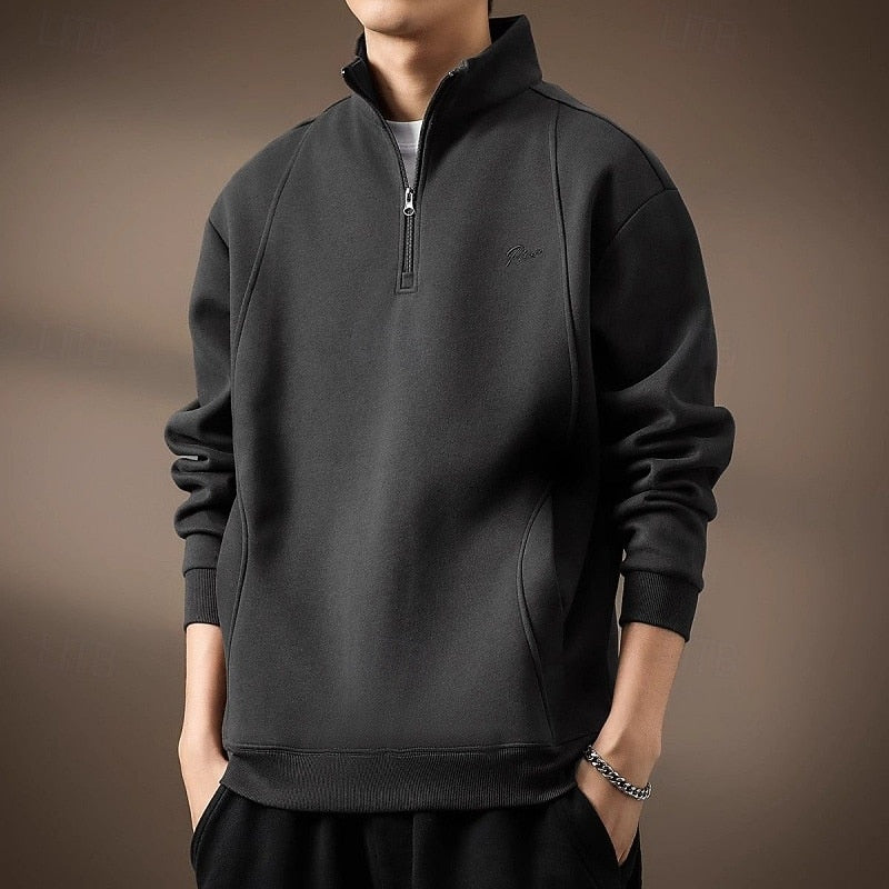 Men's Half-Zip Cotton Sweatshirt – Lined Relaxed Fit