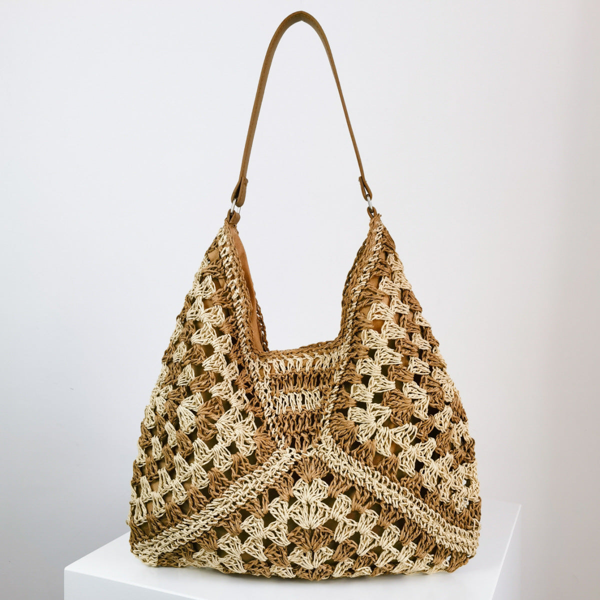 Women's Woven Shoulder Bag – Open-Weave Contrast Braid