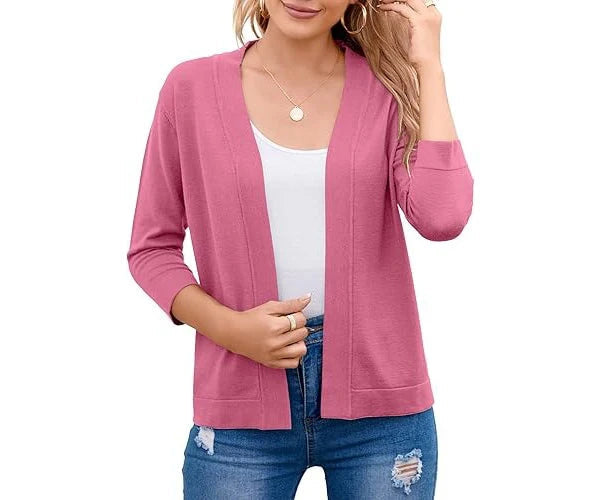 Women's Knit Cardigan – Cropped Open-Front Fit