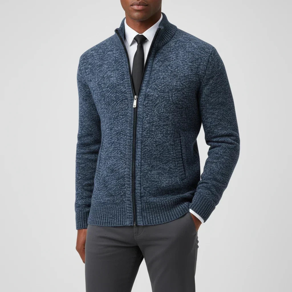 Men's Cotton Zip Cardigan – Stand Collar Relaxed Fit