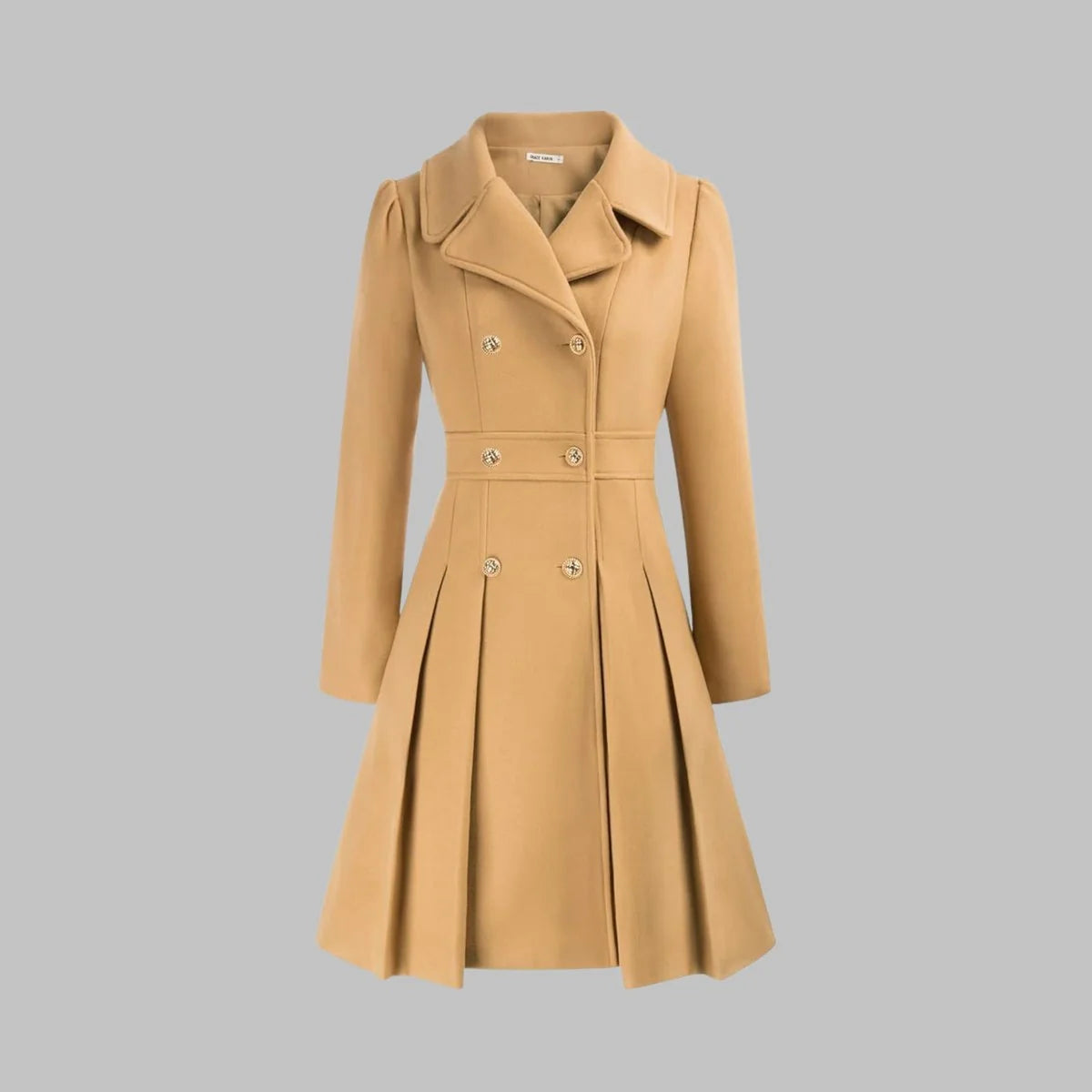 Women's Double-Breasted A-Line Coat – Pleated Flare Hem
