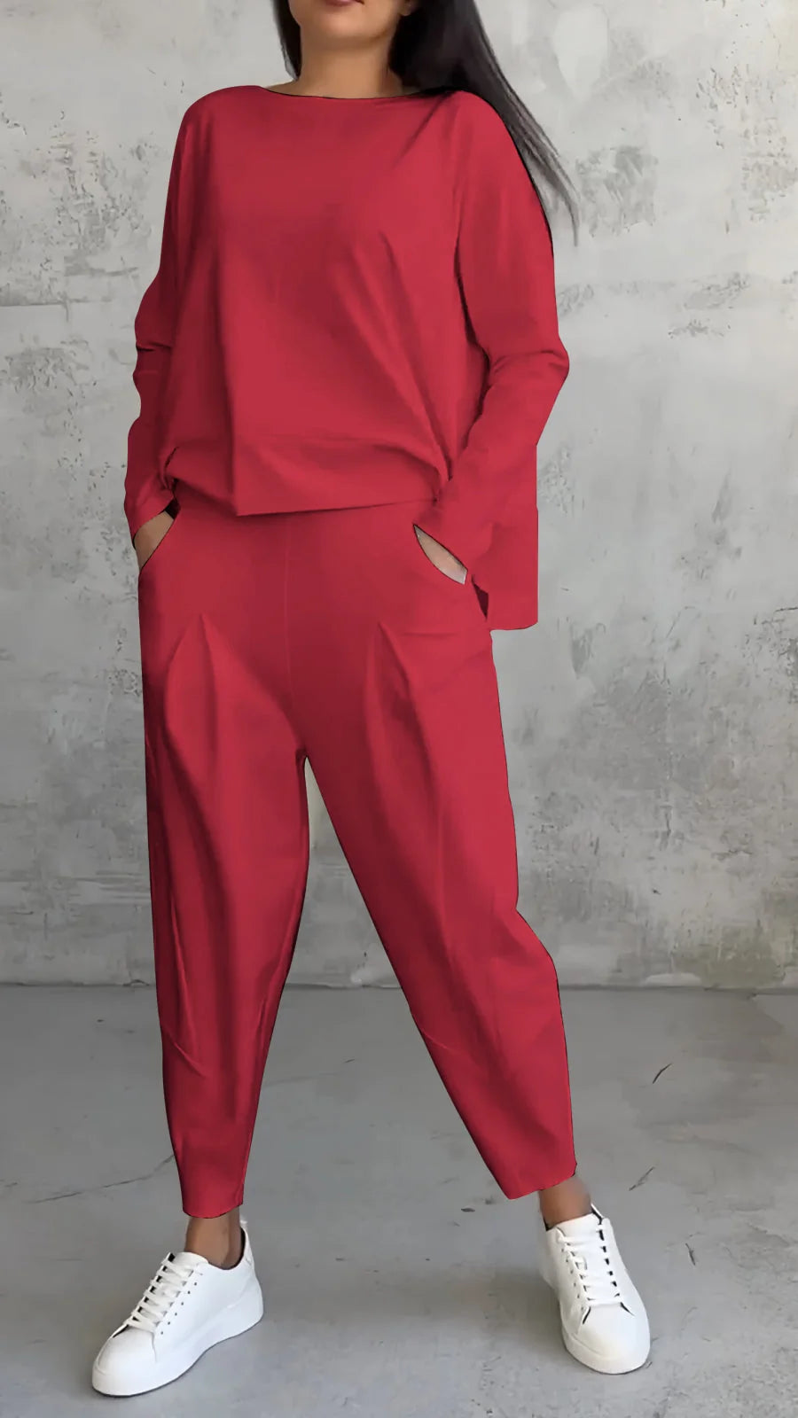 Women's Two-Piece Set – Crew Neck Top & Tapered Pants