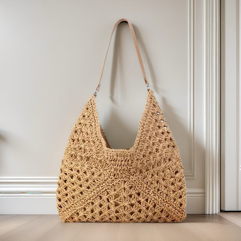 Women's Woven Shoulder Bag – Open-Weave Contrast Braid