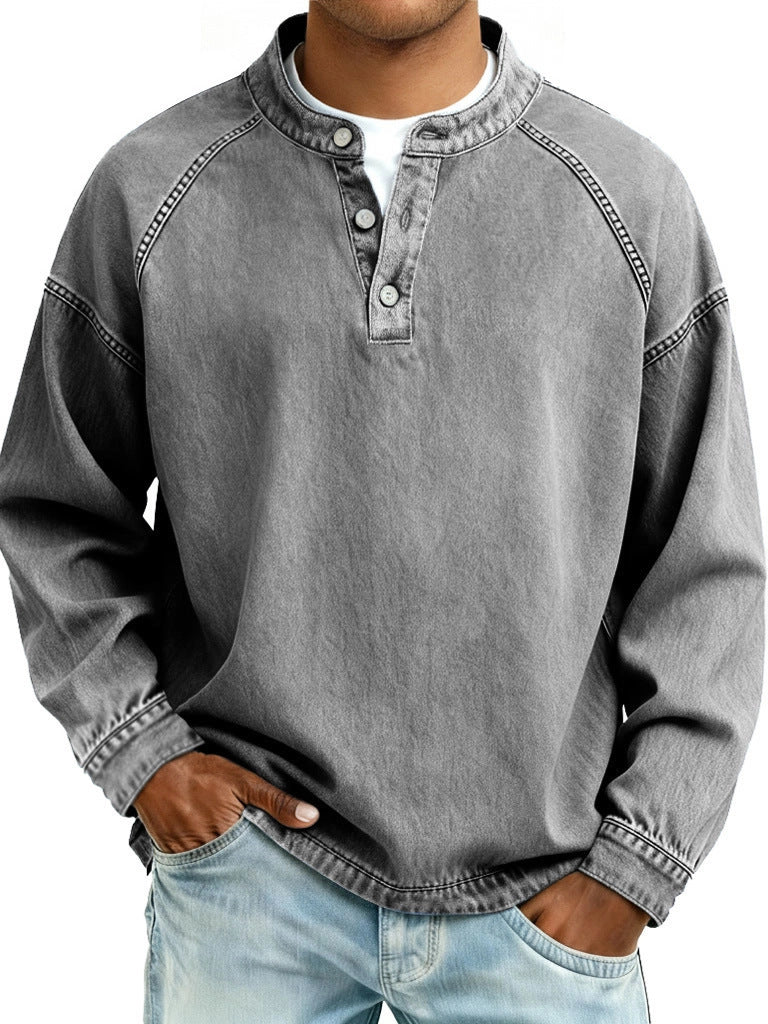 Men's Long Sleeve Pullover Shirt – Relaxed Vintage Fit