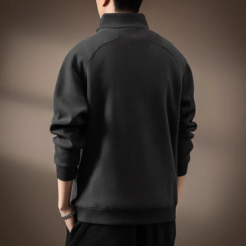 Men's Half-Zip Cotton Sweatshirt – Lined Relaxed Fit