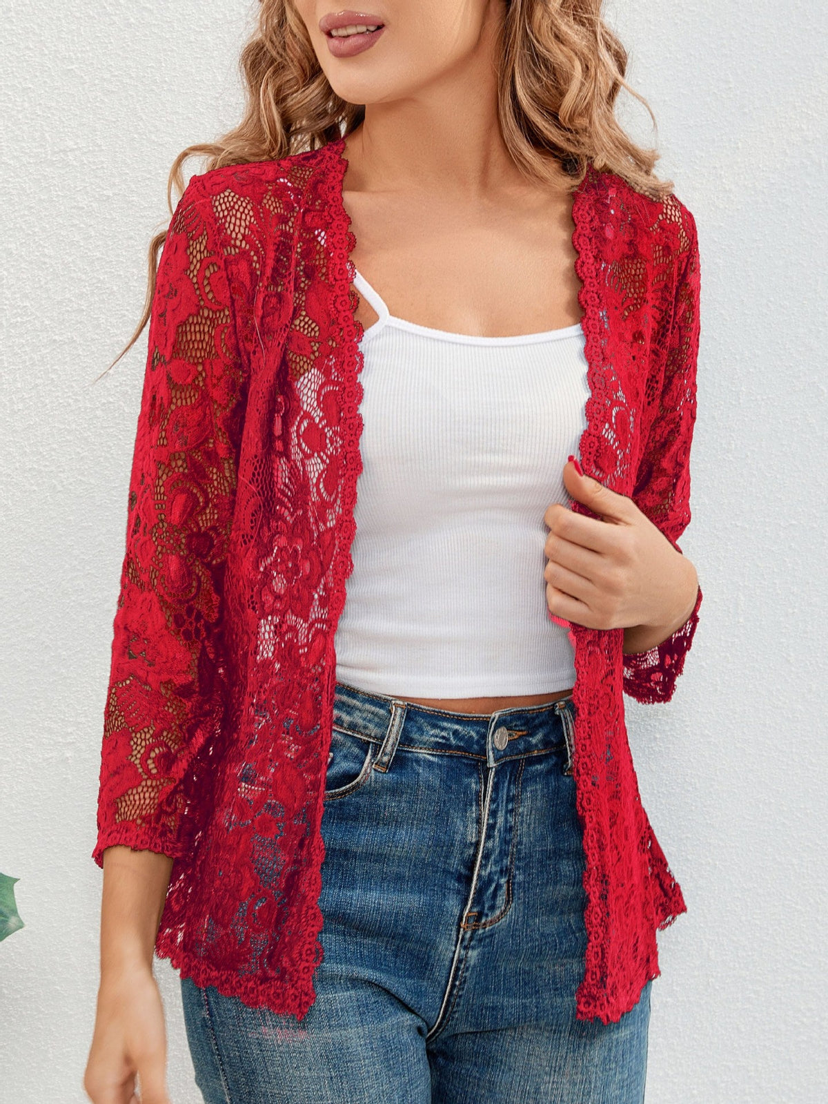 Women's Sheer Lace Cardigan – Open-Front Relaxed Fit