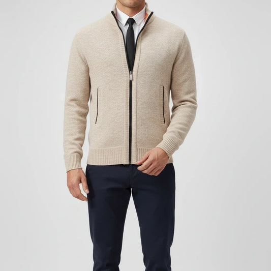 Men's Cotton Zip Cardigan – Stand Collar Relaxed Fit