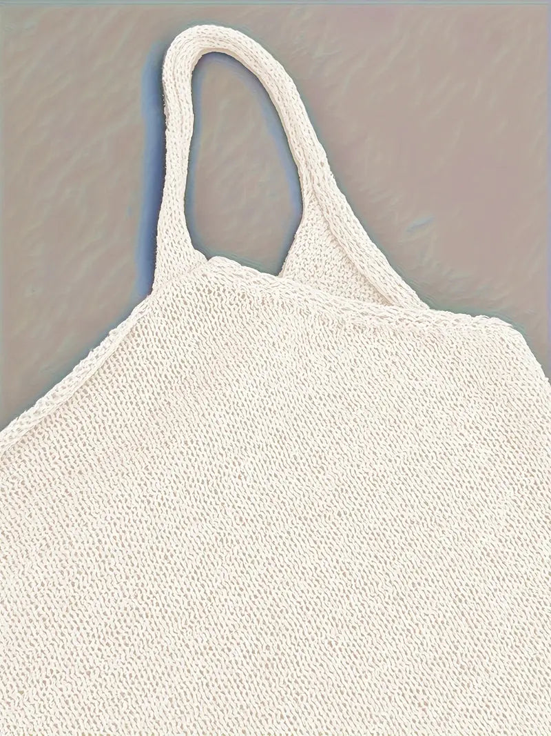 Women's Knit Mini Dress – Thin Straps, Open Back