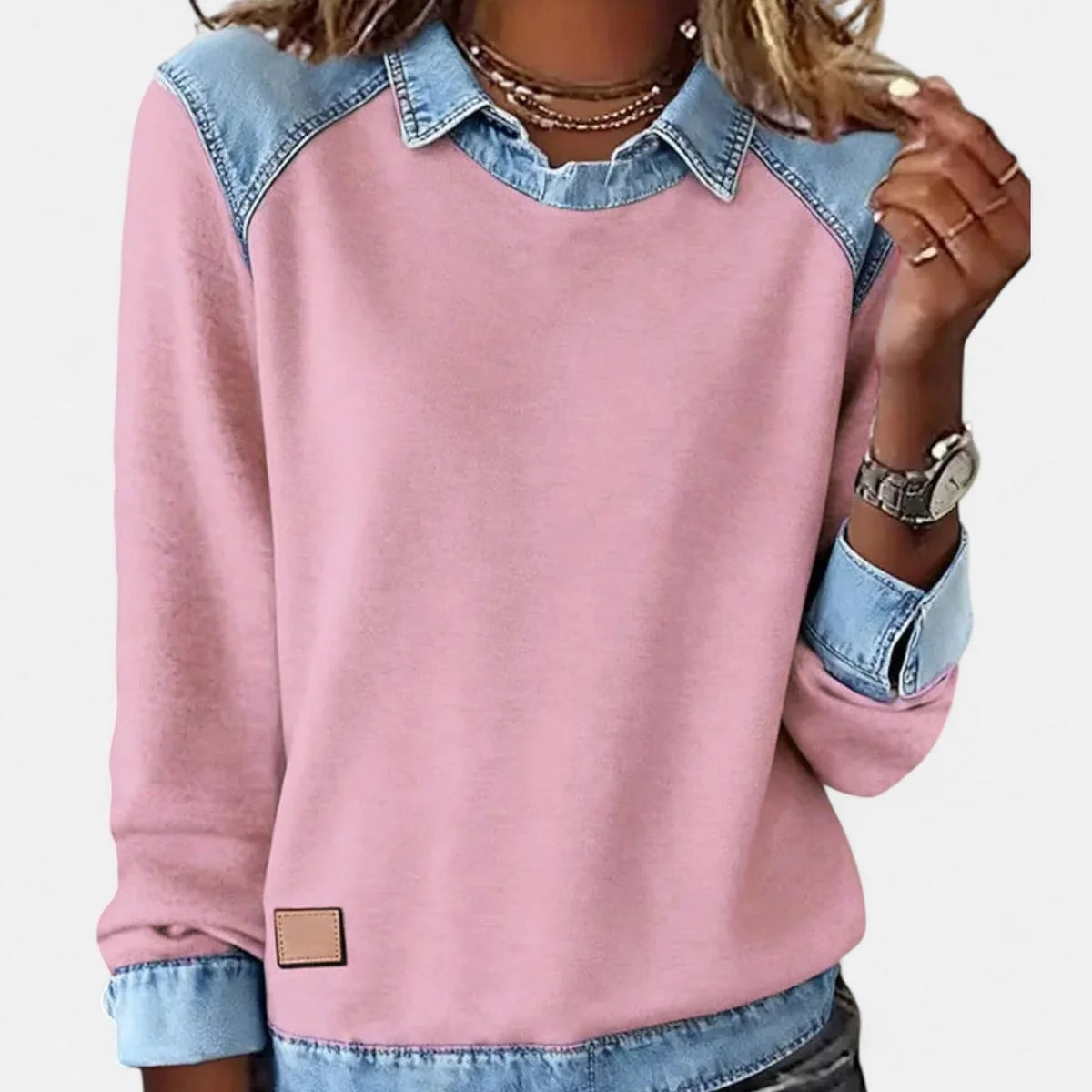 Women's Raglan Knit Sweater – Denim-Look Collar