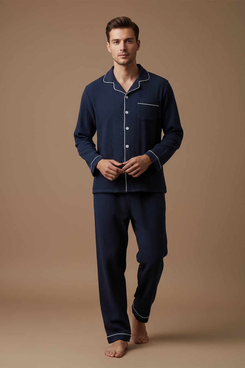 Men's Cotton Pajama Set – Double Gauze Relaxed Fit