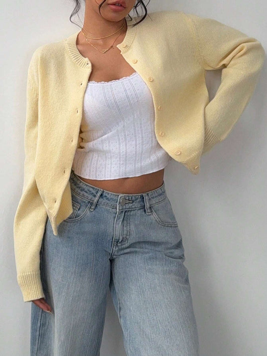 Women's Cropped Cardigan – Slim Fine-Knit Fit