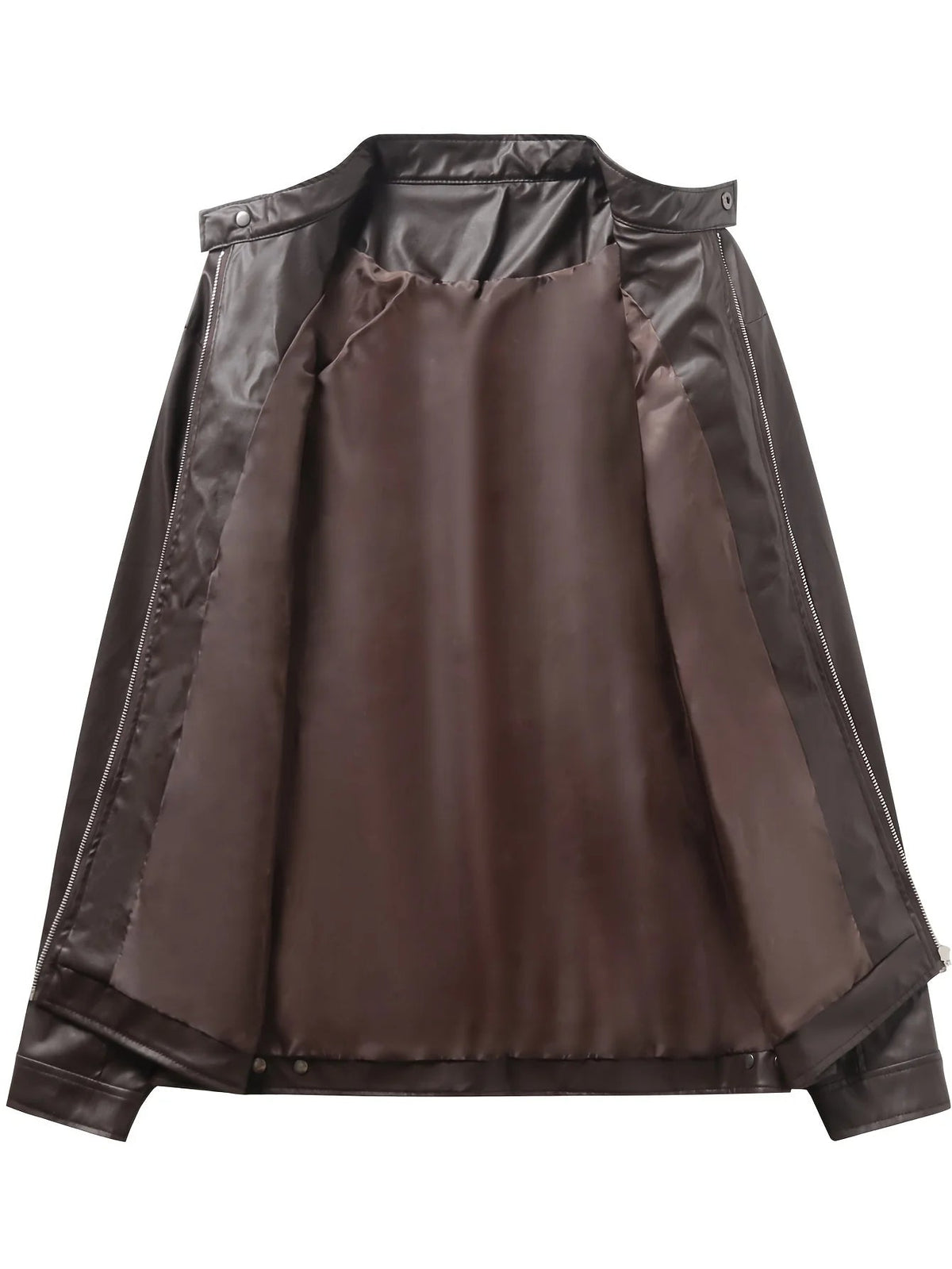 Men's Stand Collar Faux Leather Jacket – Slim Zip Front