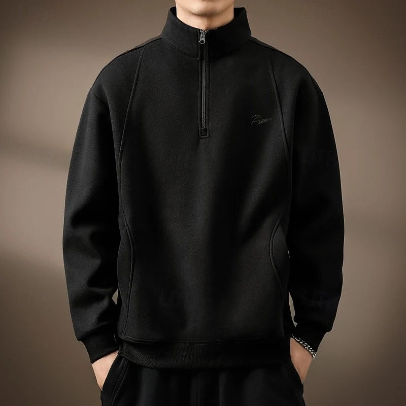 Men's Half-Zip Cotton Sweatshirt – Lined Relaxed Fit