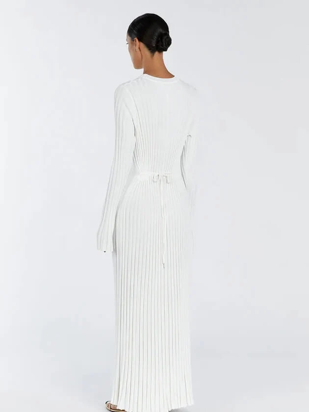 Women's Ribbed Knit Maxi Dress – A-Line Long Sleeve