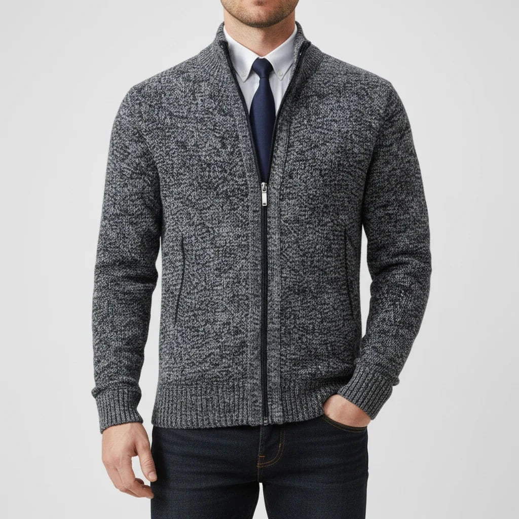 Men's Cotton Zip Cardigan – Stand Collar Relaxed Fit