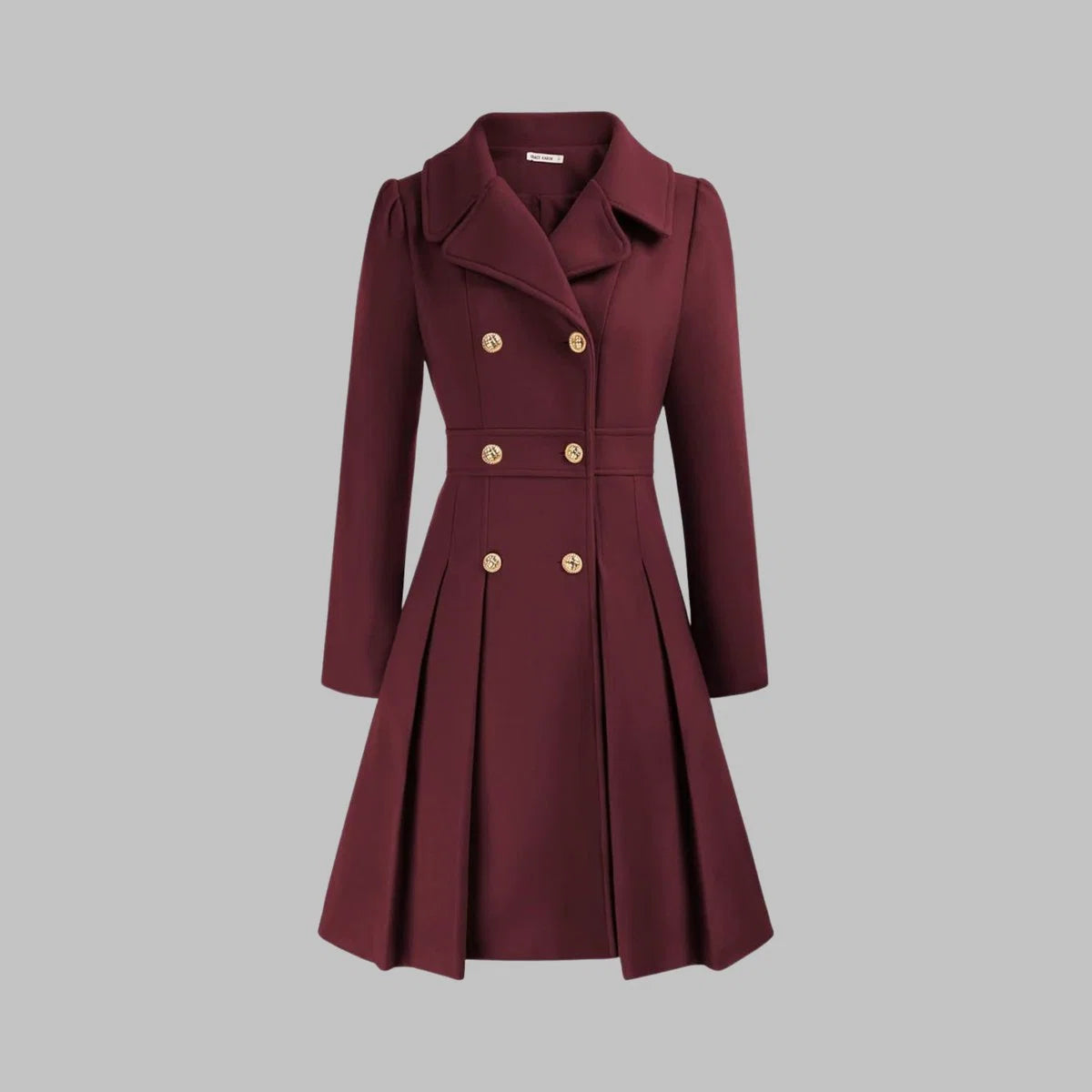 Women's Double-Breasted A-Line Coat – Pleated Flare Hem
