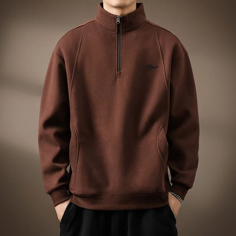 Men's Half-Zip Cotton Sweatshirt – Lined Relaxed Fit