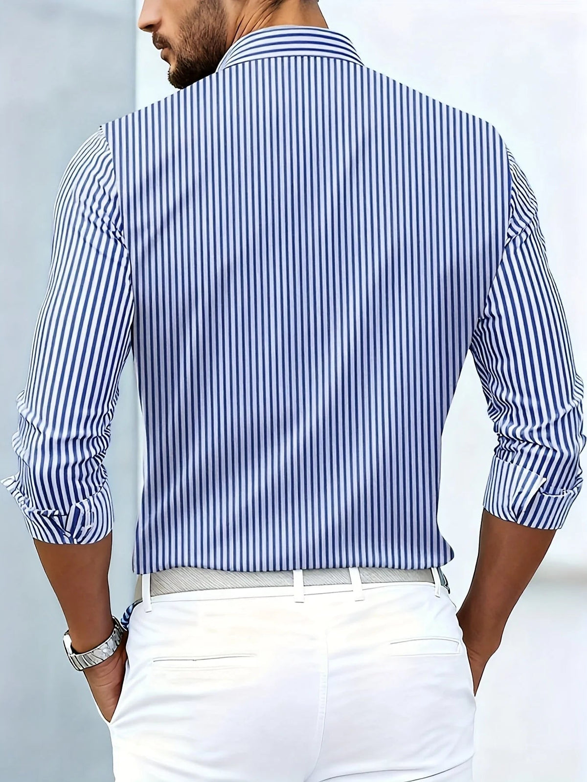 Men's Striped Shirt – Relaxed Stretch Long Sleeve