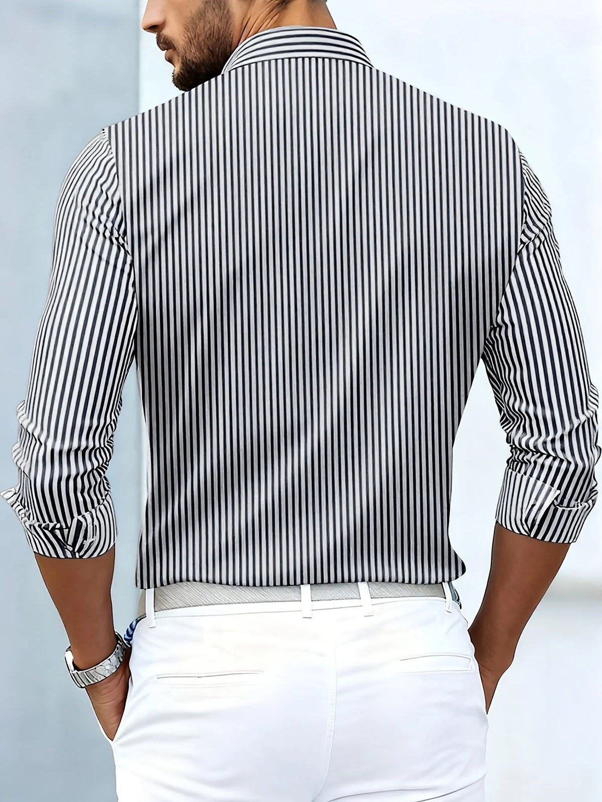 Men's Striped Shirt – Relaxed Stretch Long Sleeve