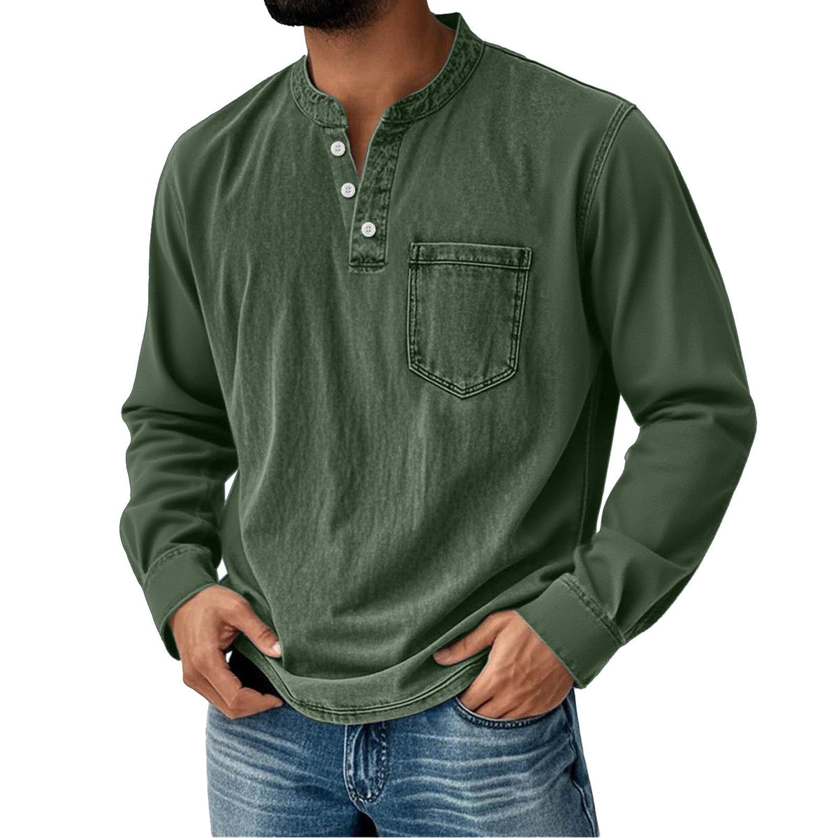 Men's Long Sleeve Henley Shirt – Slim Three-Button Fit