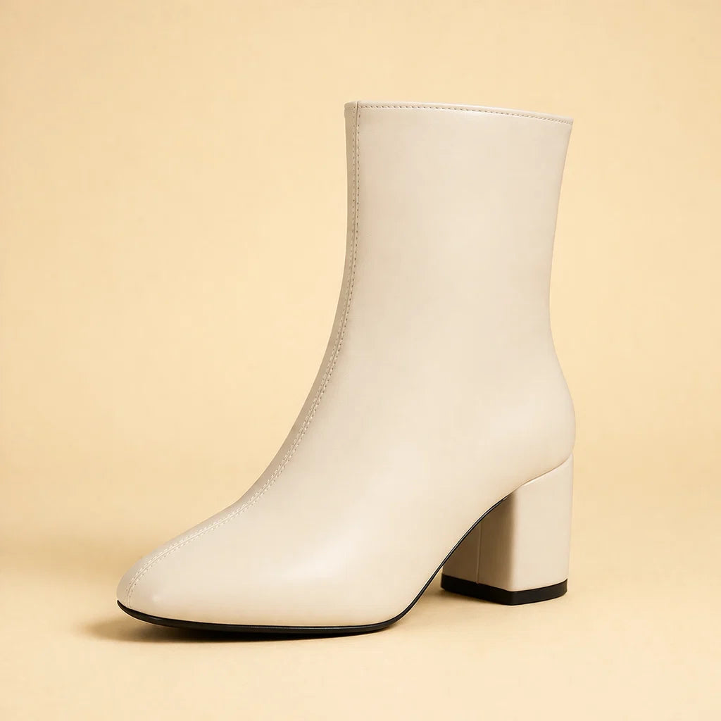 Women's Square-Toe Mid-Calf Boot – Chunky Heel Side Zip