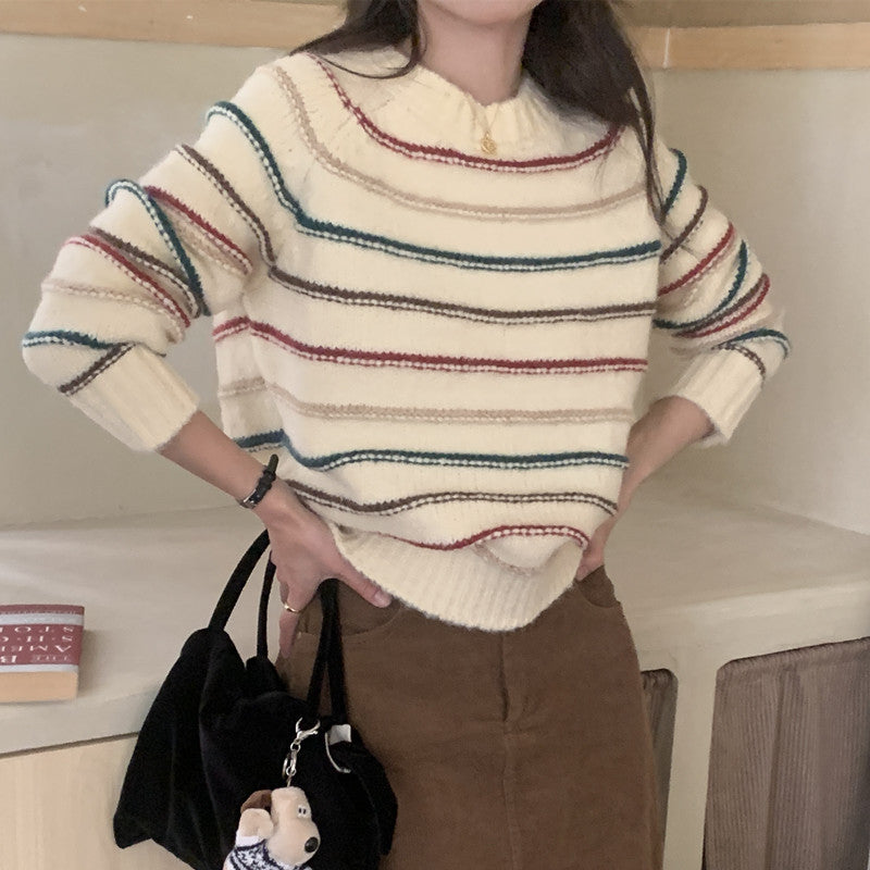 Women's Striped Knit Sweater – Crew Neck Raglan Fit