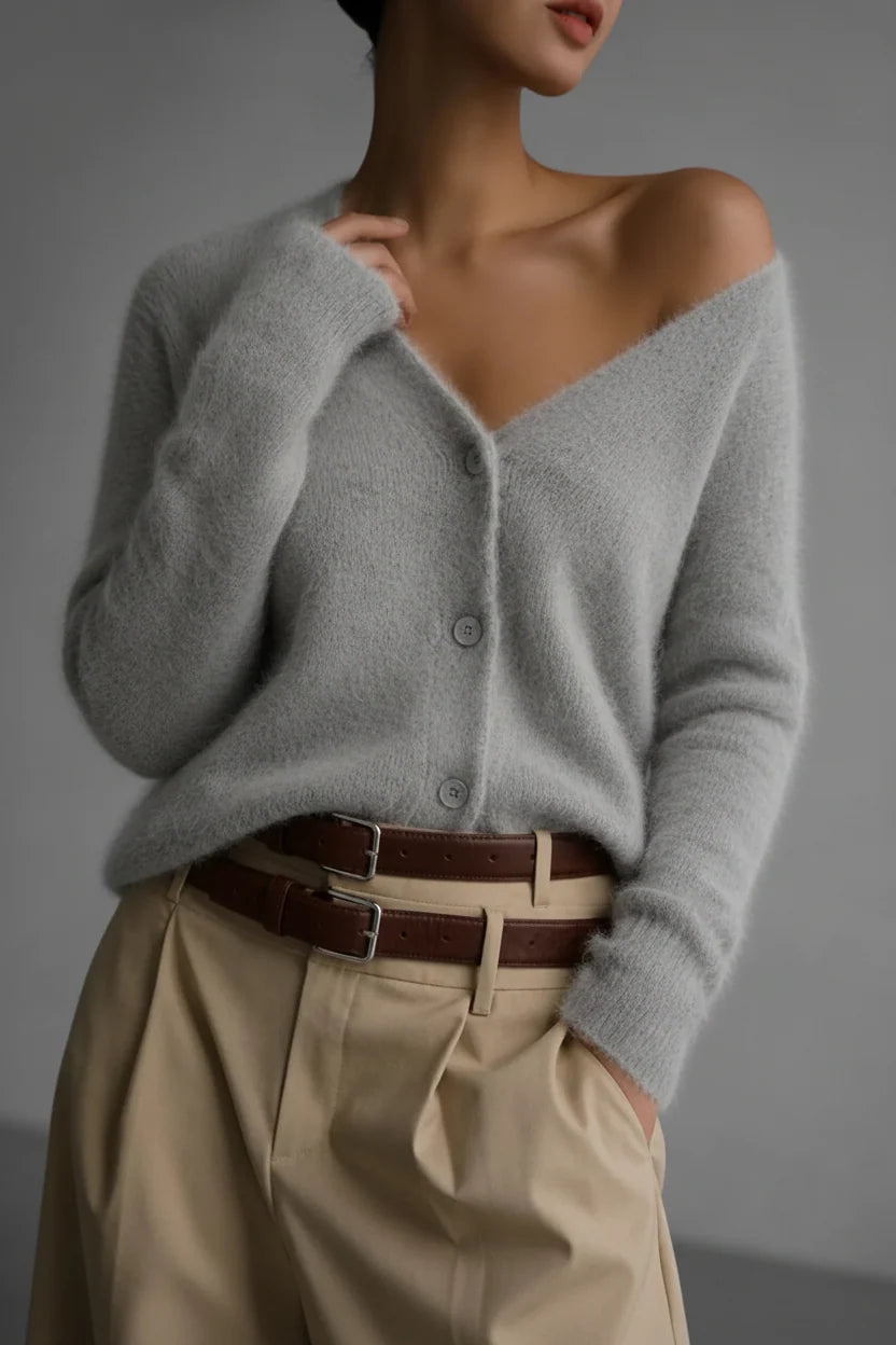 Women's Button-Front Cardigan – Plush Faux Mink Knit