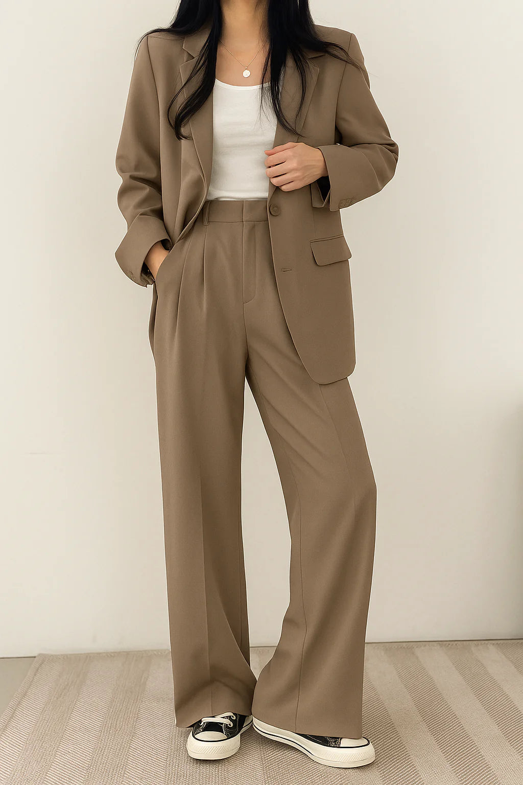 Women's Two-Piece Suit Set – Relaxed Blazer and Wide-Leg Pants