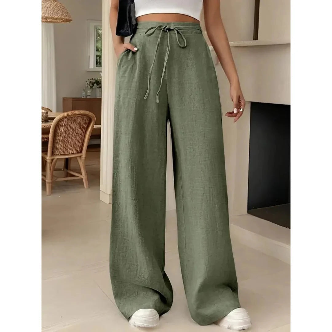 Women's Wide-Leg Pants – Drawstring High Waist