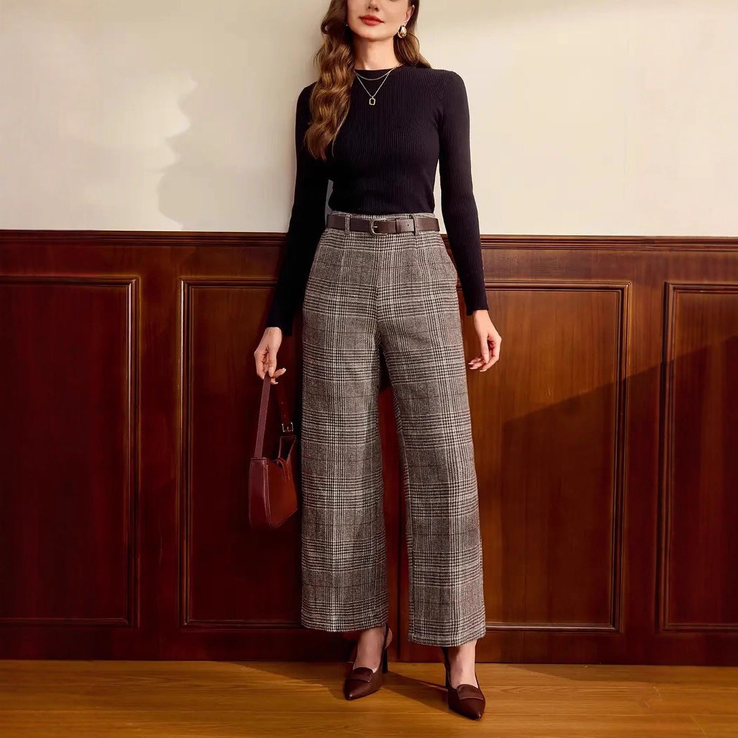 Women's Wide-Leg Pants – Relaxed Plaid Drape