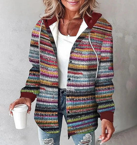 Women's Hooded Plaid Jacket – Relaxed Button Front