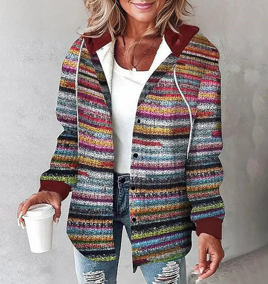 Women's Hooded Plaid Jacket – Relaxed Button Front