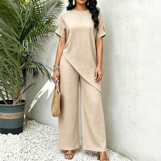 Women's Two-Piece Set – Longline Top and Wide-Leg Pants