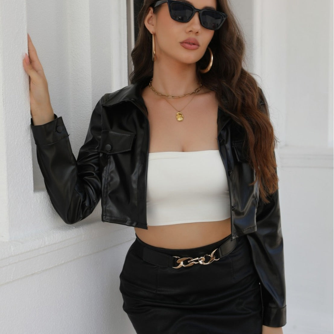 Women's Faux Leather Jacket – Cropped Slim Fit