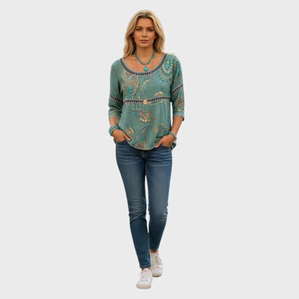 Women's Textured Top – 3D Floral Crewneck