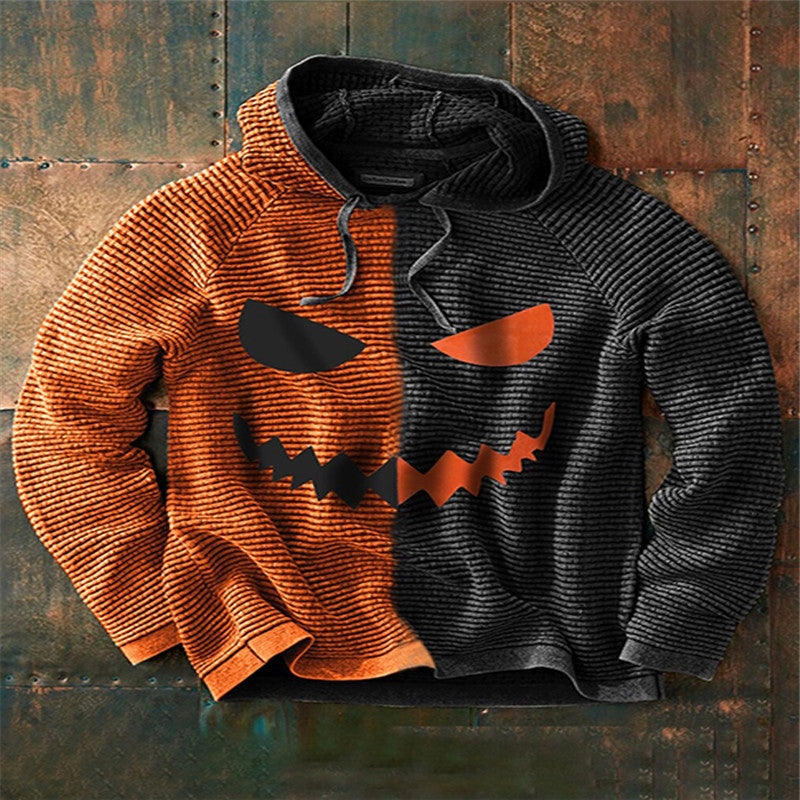Men's Graphic Print Hoodie – Pumpkin Motif Relaxed Fit