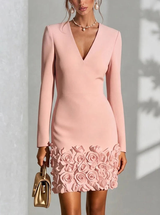 Women's Bodycon Dress – 3D Floral V-Neck