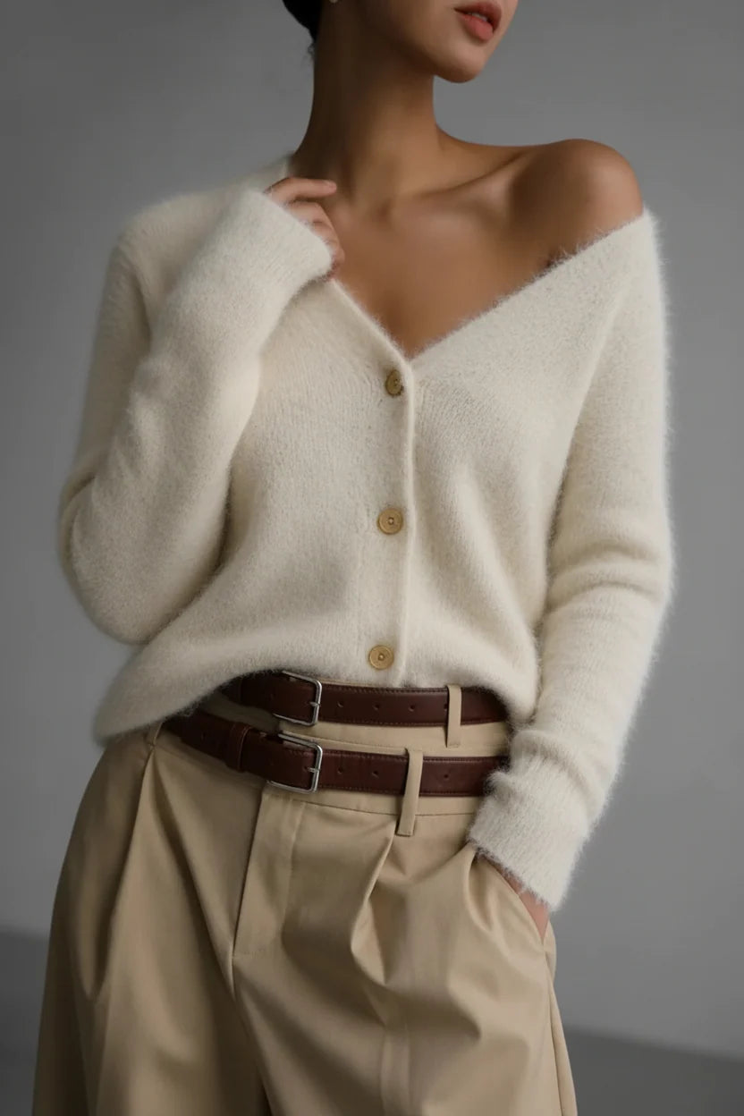 Women's Button-Front Cardigan – Plush Faux Mink Knit
