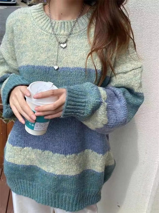 Women's Crew Neck Knit Sweater – Relaxed Drop-Shoulder Fit